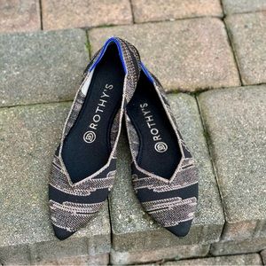 Rothy’s Golden Shimmer Point Toe Flat - Black /Metallic Gold - Size 7.5